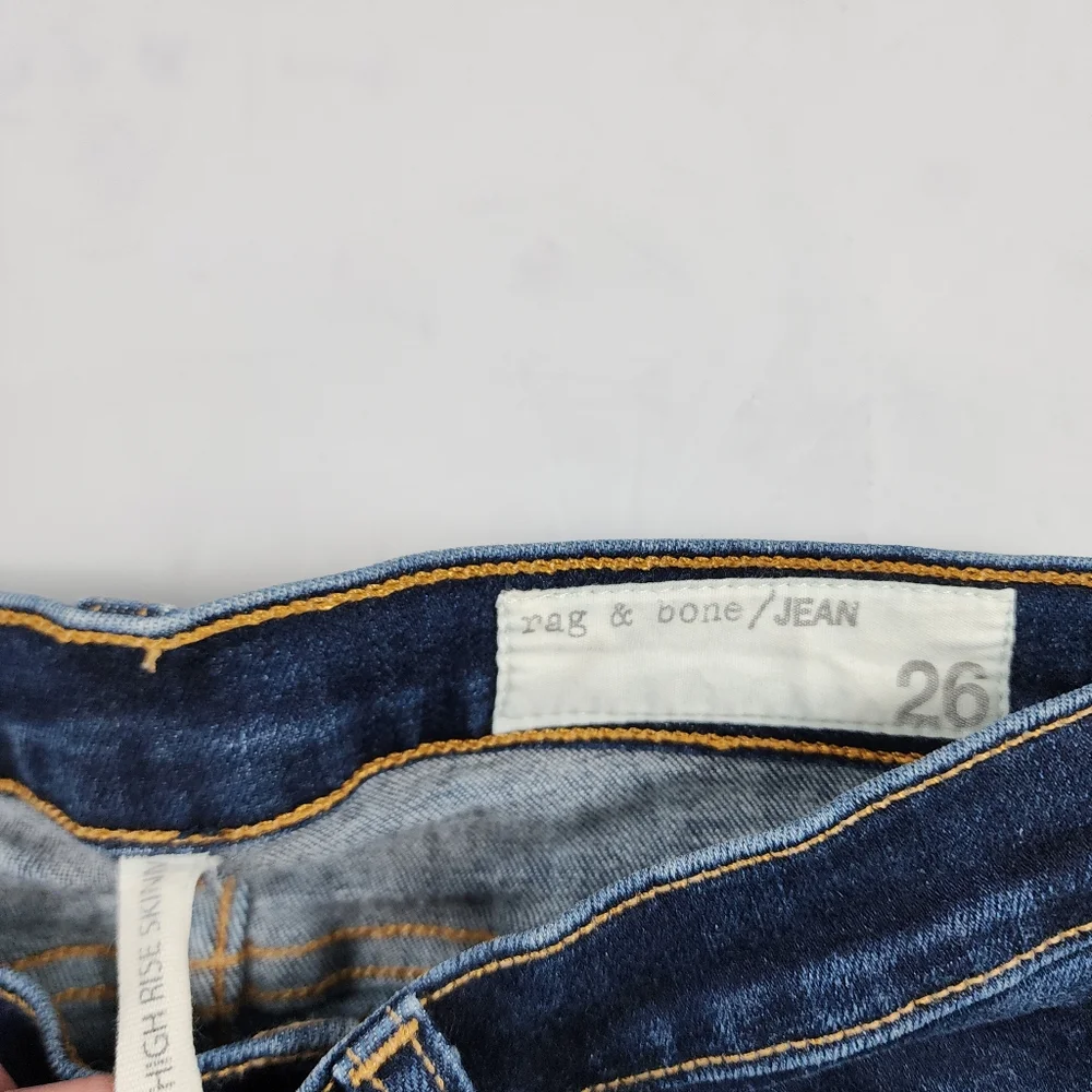 Rag & Bone High Rise Dark Wash Skinny Jeans Stretch Denim Size 26x30 - Picture 3 of 10
